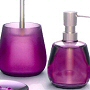 contemporary beautiful bath accessories in red, blue, eggplant and anthracite grey