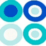 Alternating rings ofroyal blue, aqua blueand light blue